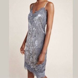 Anthropologie Porridge Tessie Silver Grey Velvet Dress NWT Small